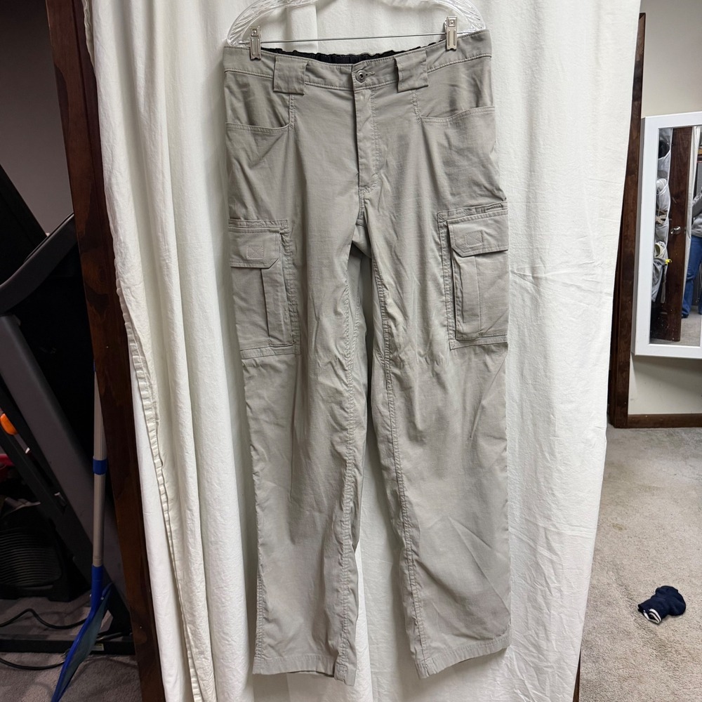 Duluth Trading Co Dry on the Fly Cargo Pants Tan Khaki Mens L x 34 Stretch Pant